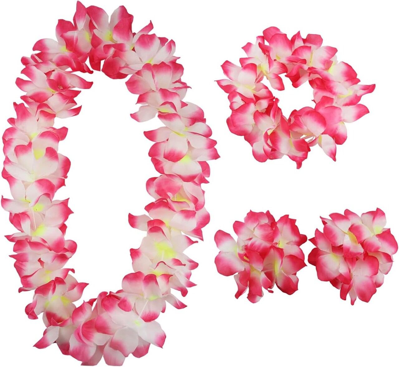 Hawaiian Leis Set,Hawaiian Luau Flower Leis Necklace Headband Bracelets Set,Essential Party Decorations